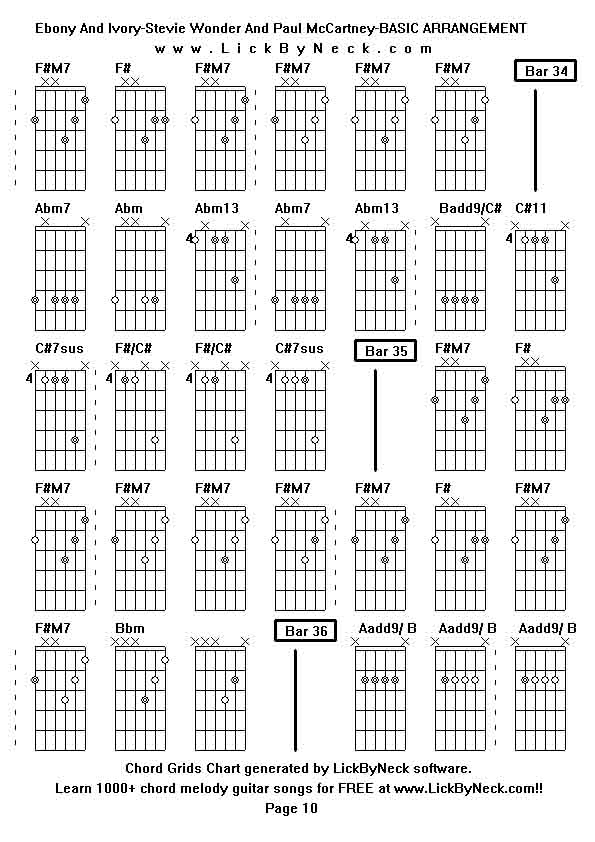 Chord Grids Chart of chord melody fingerstyle guitar song-Ebony And Ivory-Stevie Wonder And Paul McCartney-BASIC ARRANGEMENT,generated by LickByNeck software.